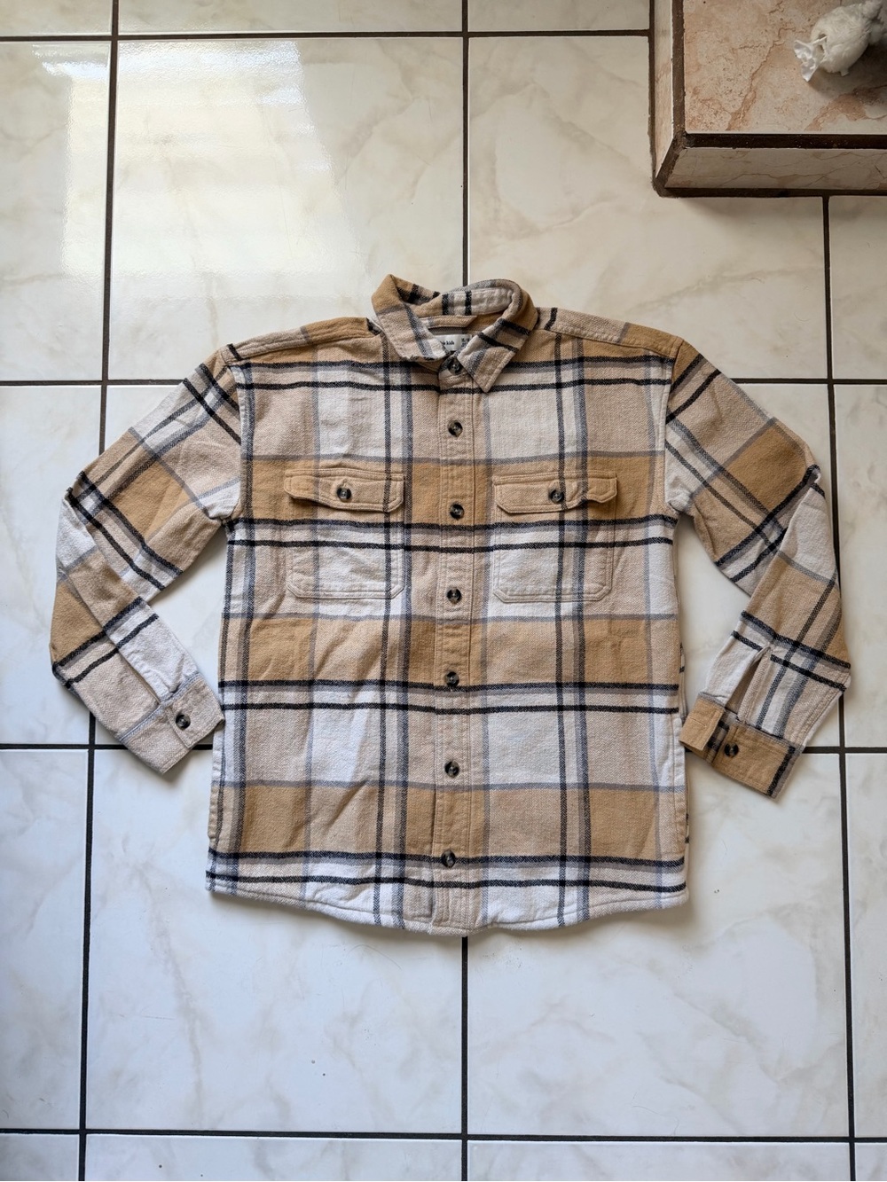 Abercrombie Kids Tan & White Plaid flannel